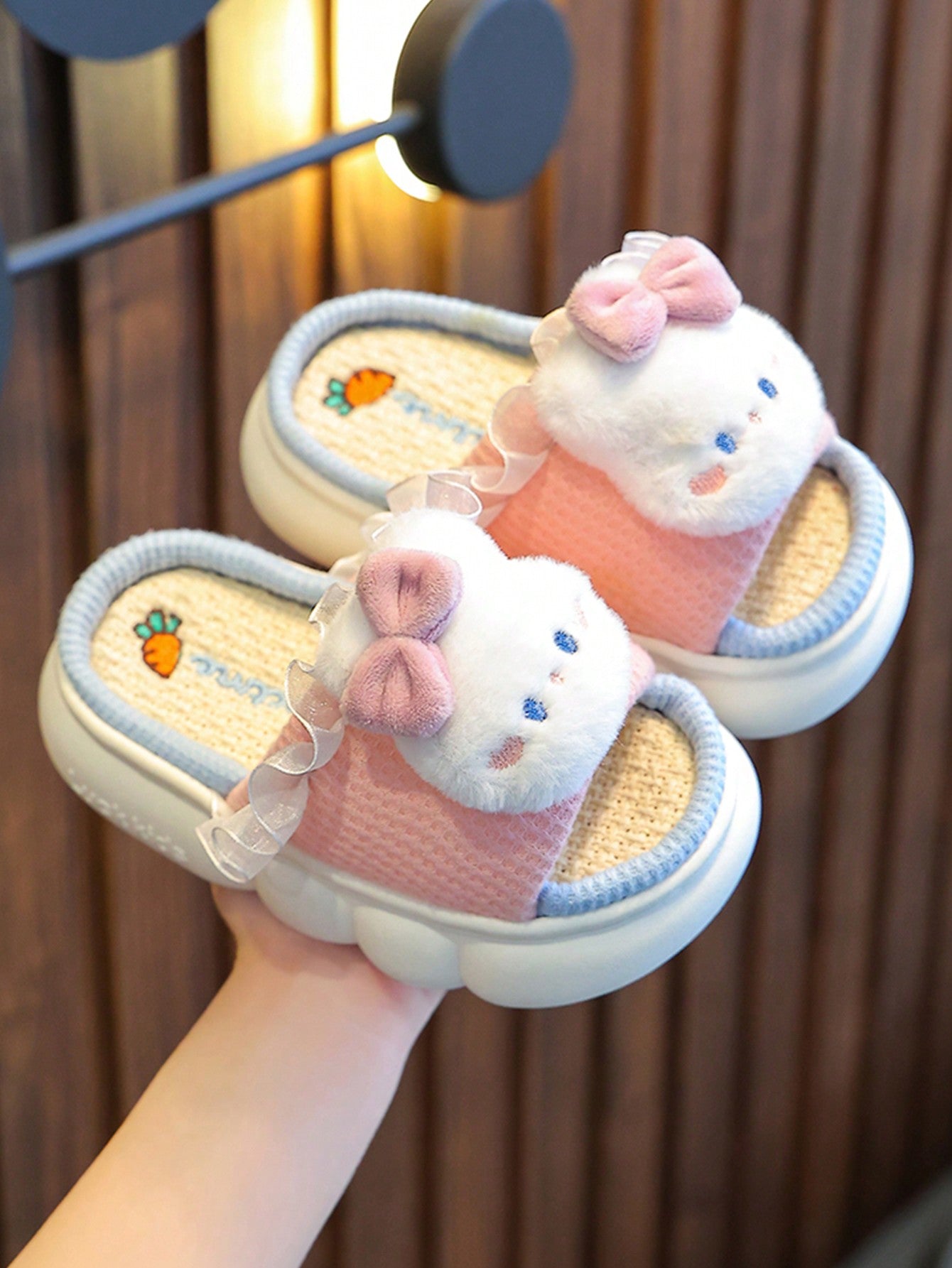 Children Linen Bear Rabbit Slippers Spring Autumn Girls Home Baby Anti-Slip Slippers