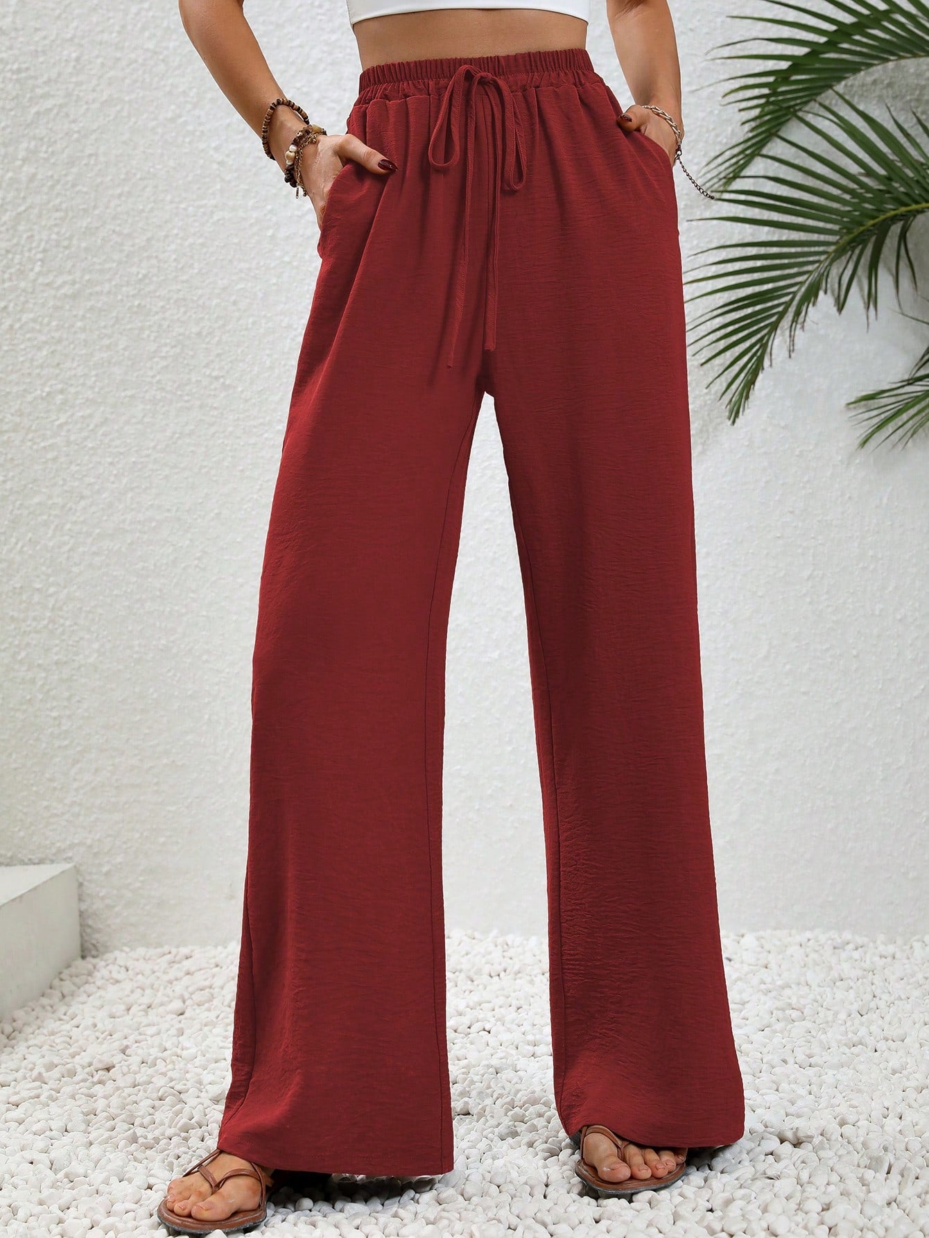 Knot Waist Wide Leg Pants