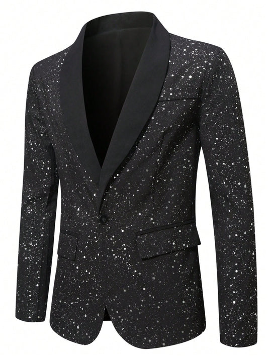 Men's Silver Metallic Blazer With Shawl Collar