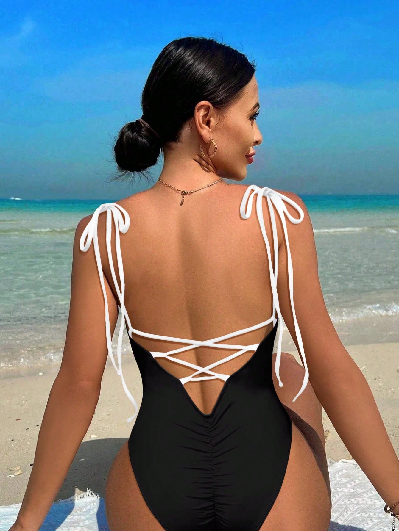 Swim Summer Beach Women's Solid Color Backless One-Piece Swimsuit