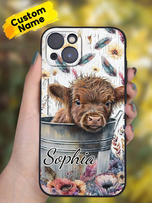 1pc Custom IPhone Case With Pet Name, TPU IPhone Case, Personalized Cartoon Cow Phone Case With Name, Shockproof Protection For Your Phone, IPhone Series, Case Compatible With IPhone Pro /Pro Max/X/ XR/XS/ XS Mini/Max, Fashion Gifts For Him Her, Family, F