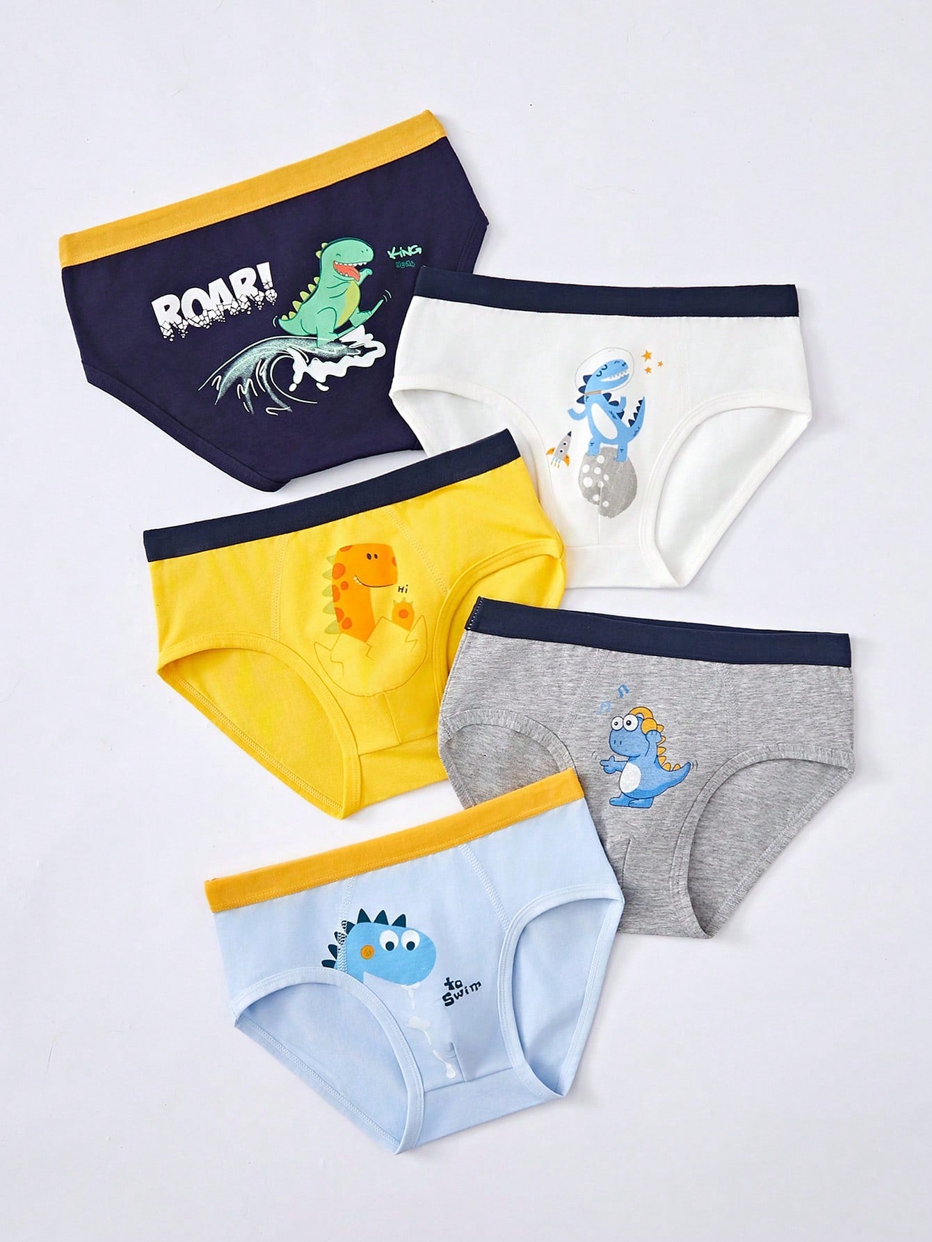 5pcs Boys Dinosaur Print Cotton Briefs Set