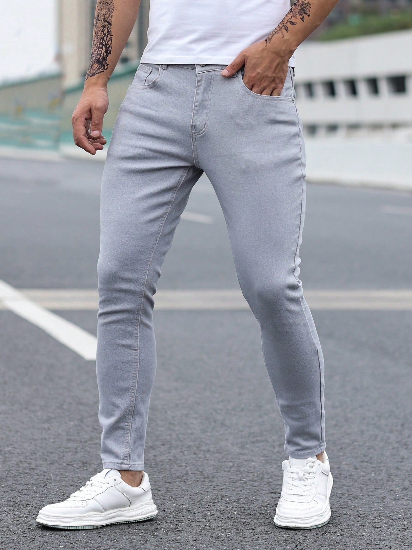 Men Cotton Solid Skinny Jeans