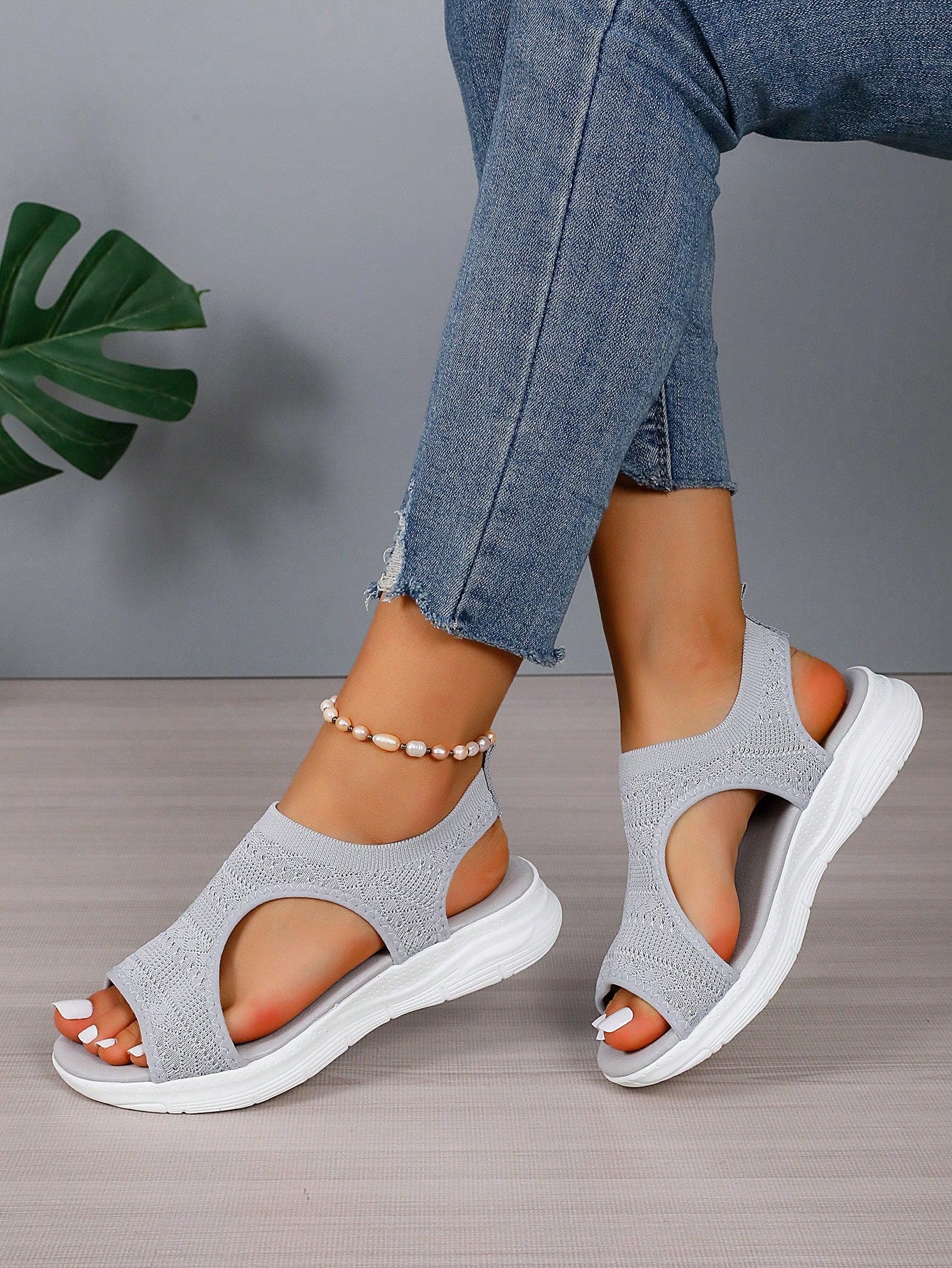 Women Slippers Summer Plus Size Wedge Chunky Platform Pink Slides High Heel Beach Sandals Casual Woven Pink Slippers