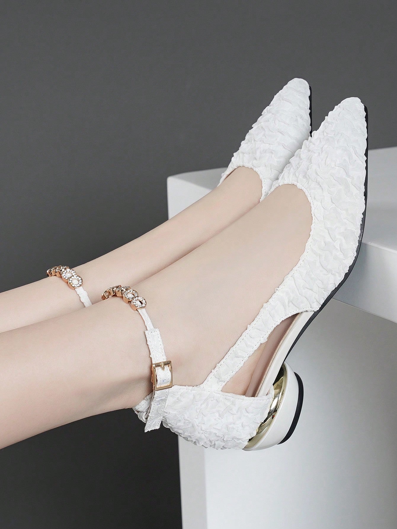 New Spring/Summer Pointed Toe High Heel Shoes With Rhinestone Decoration And Ankle Strap Buckle