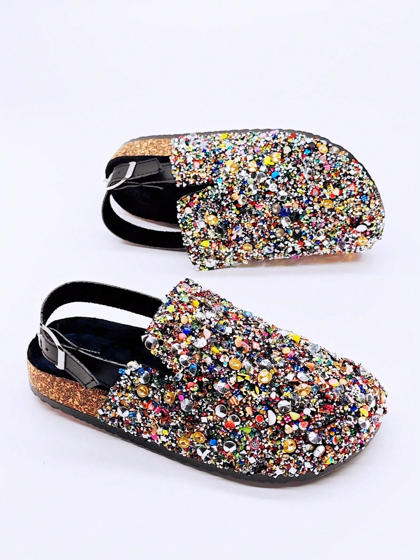 Bow Mules Flat Slippers For Women, Casual/Indoor/Beach/Waterproof Diamond Glitter Slide Sandals With Thick Soles