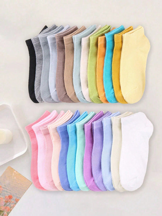 10 Pairs/Packs Of Random Color Children's Autumn And Winter Plain Simple Socks, Suitable For Sports And Leisure Daily Travel Socks