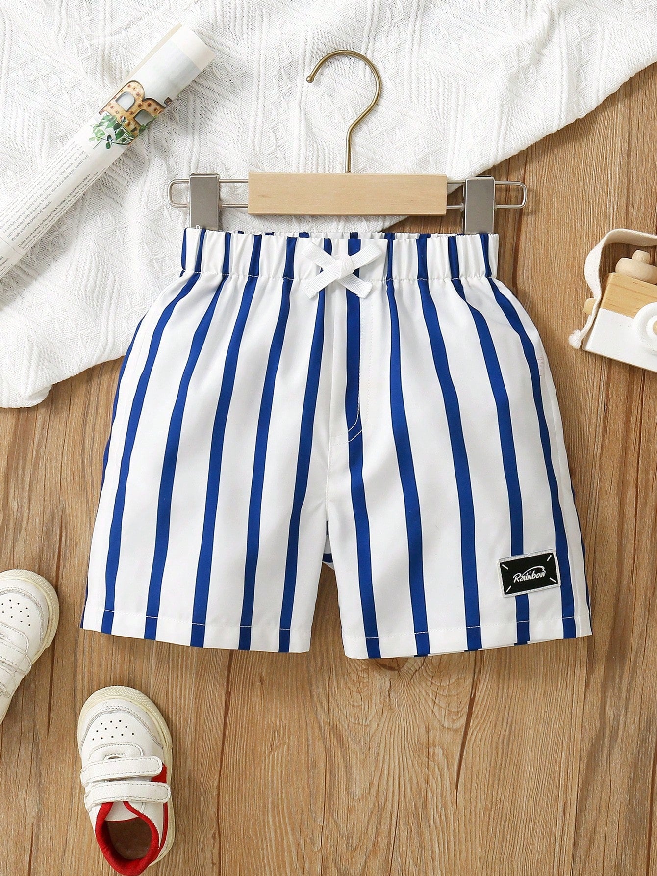 Young Boy's Patchwork Striped Beach Style Shorts, Spring & Summer