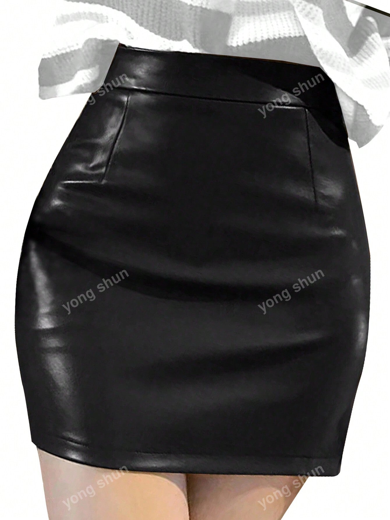 Black PU Leather Zipper Sexy High Waist Skirt