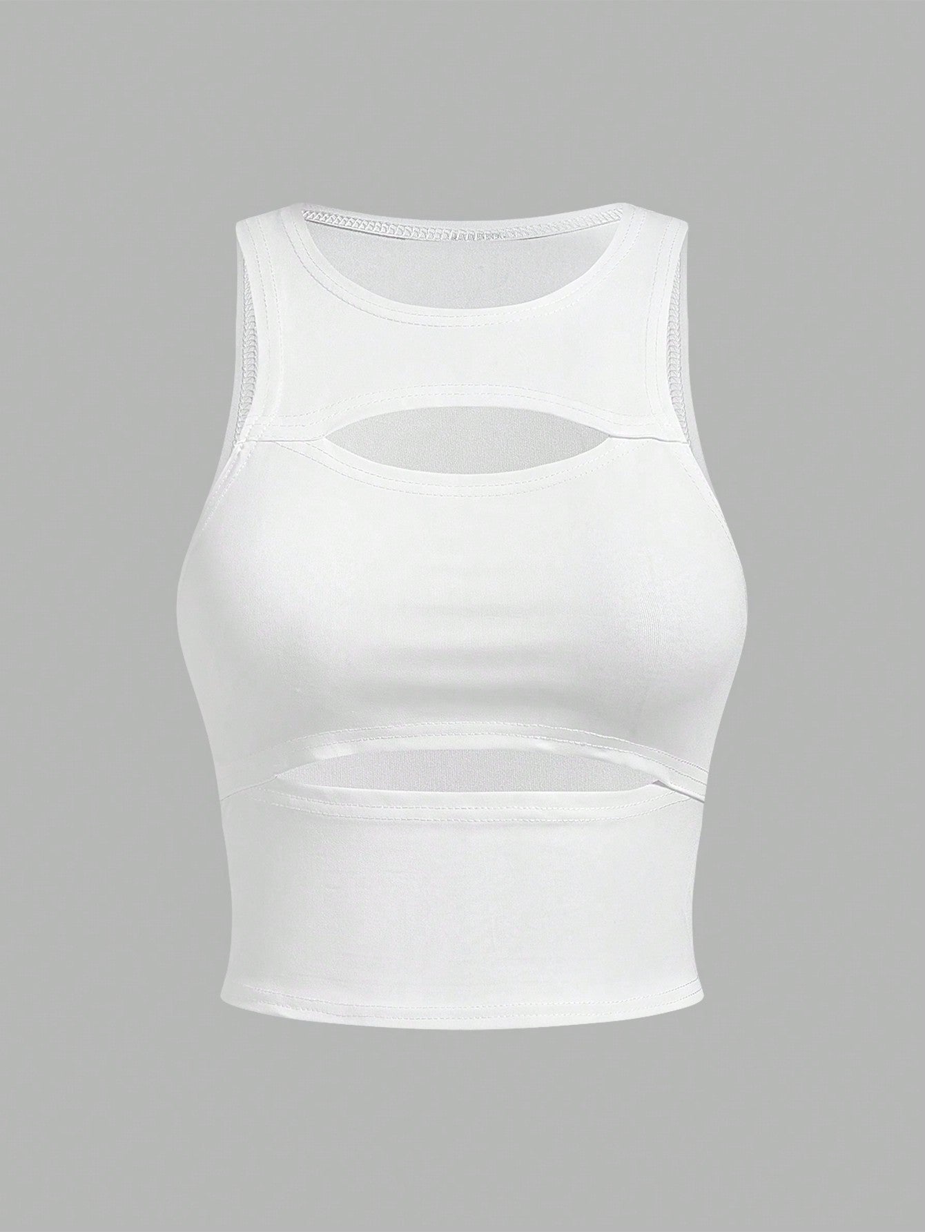 Ladies' Sexy Solid Color Round Neck Hollow Out Tank Top