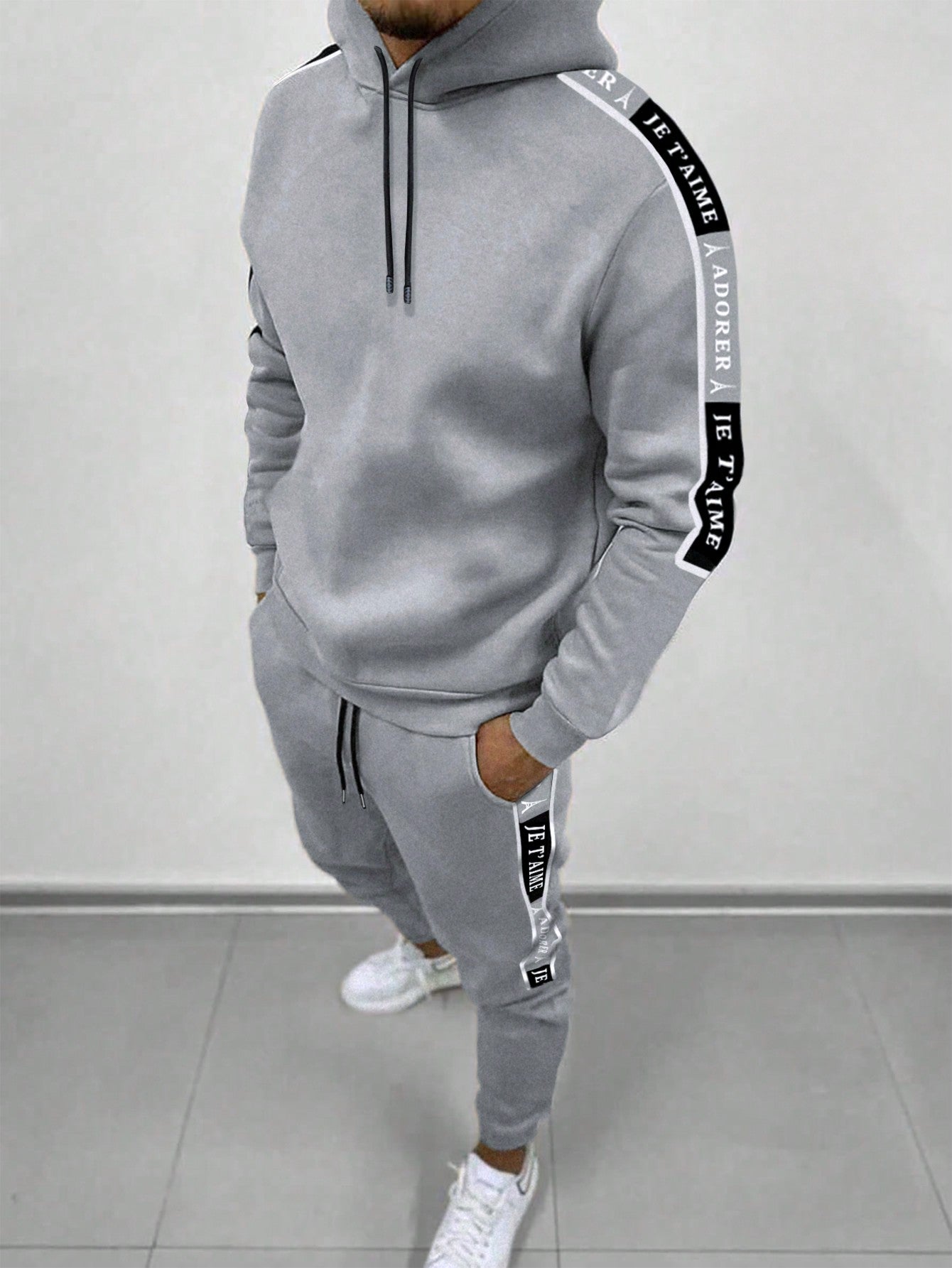 Men's Spring & Autumn Sporty Casual Letter Printed Hooded Sweatshirt And Elastic Hem Sweatpants