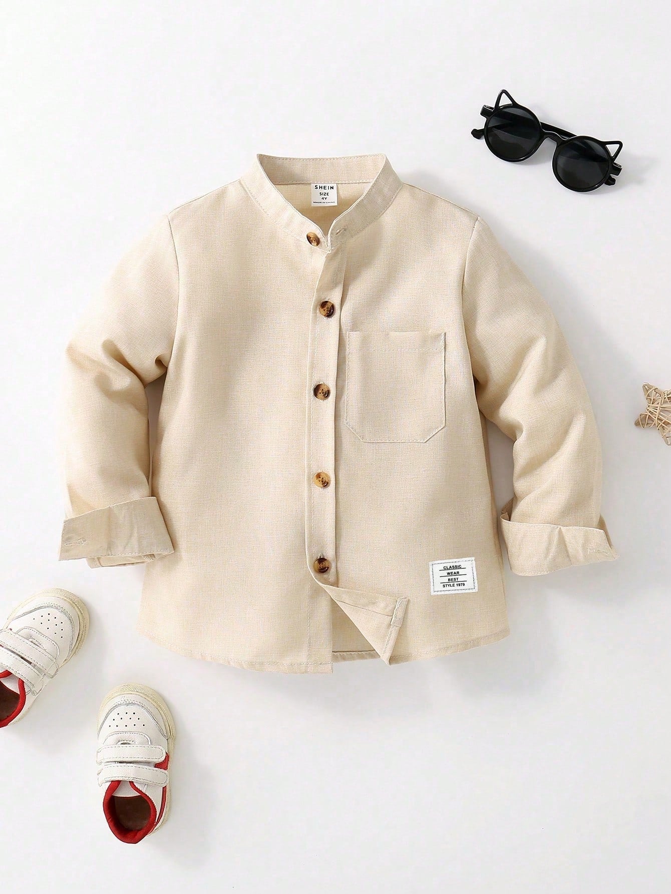 Young Boy Letter Patched Detail Pocket Front Shirt