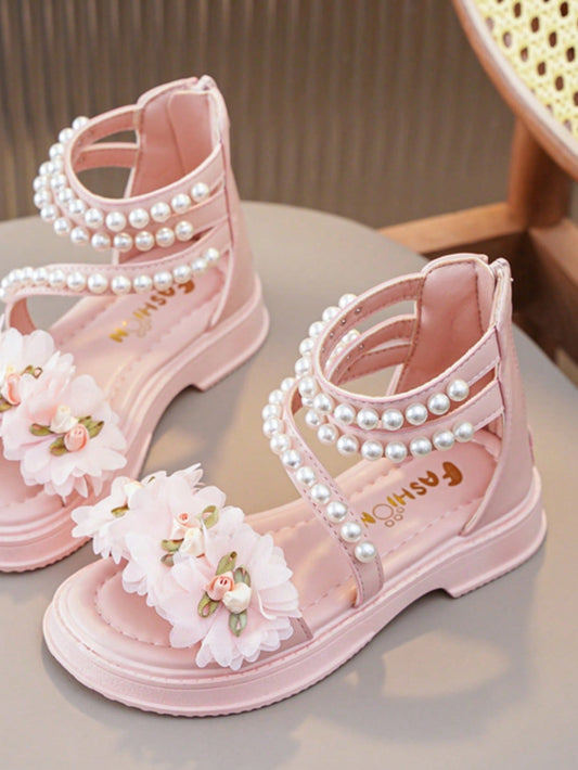 A Pair Of Girls Sandals, Summer Fashion Princess Shoes, Mid-Big Kids Open Toe Roman Shoes For Little Girls And Students