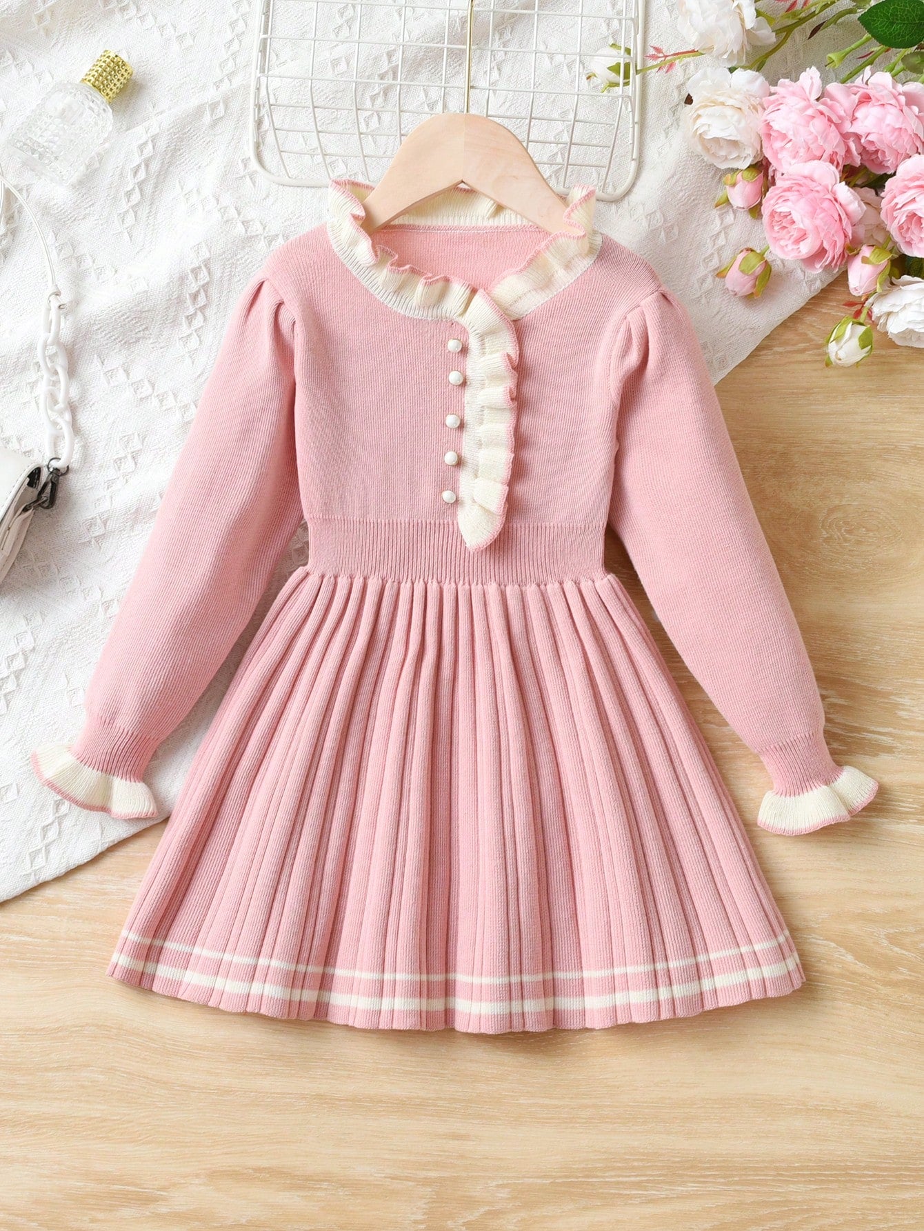 Young Girl 2024 Spring New Korean Style Princess Knitted Dress, Ballerina Design