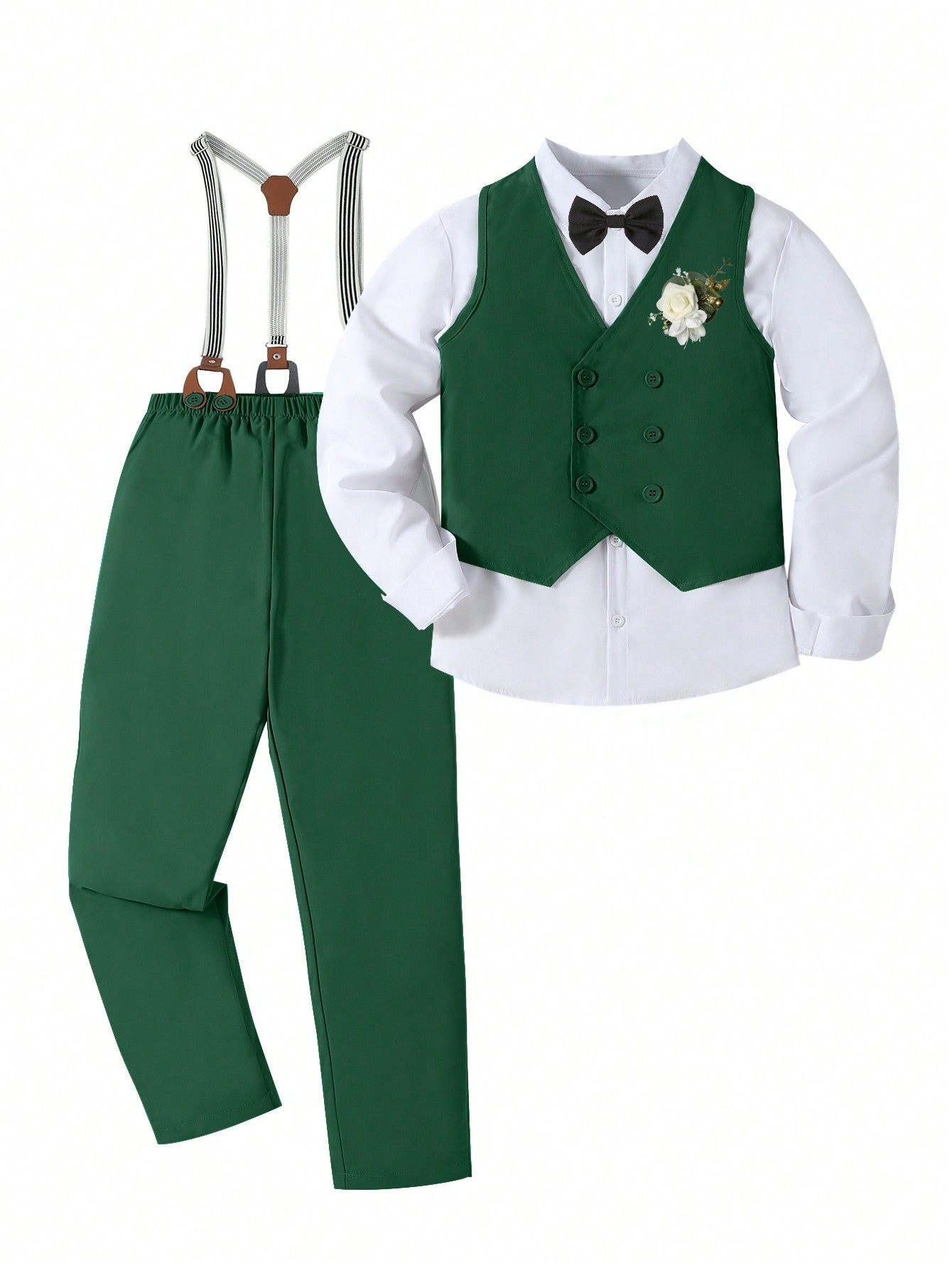 2pcs/Set Gentlemen Style Vest And Pants With Suspenders For Tween Boys - Suitable For Birthday Party, Evening Party, Wedding, Full Month Celebration, Baptism, One-Year-Old Birthday