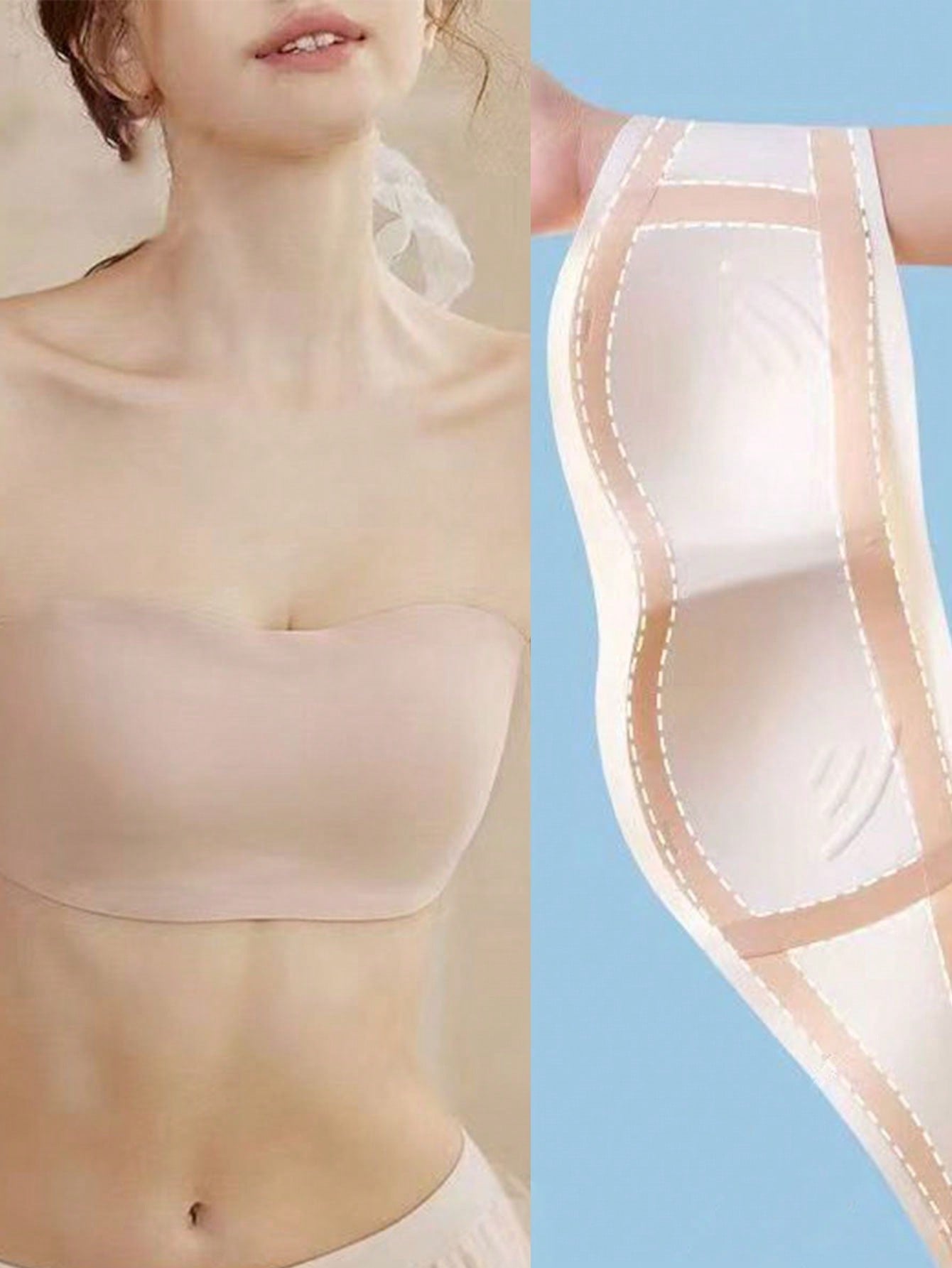 Teen Girl 2pcs/Set Strapless Push-Up Bra, Anti-Slip Wrapped Chest Underwear, Invisible Back Bra