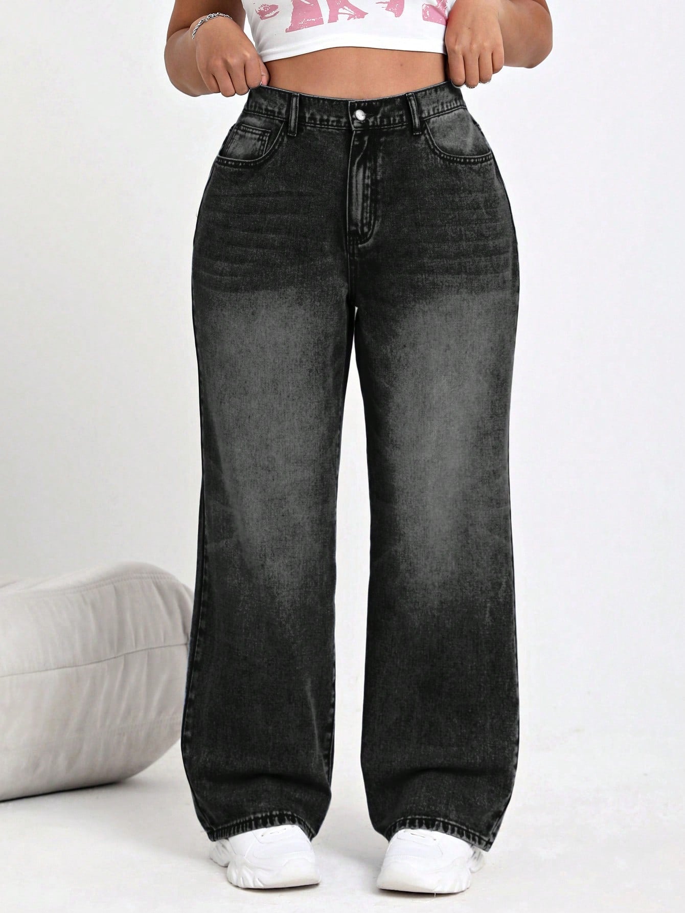 Plus High Waist Wide Leg Jeans For Dailywear