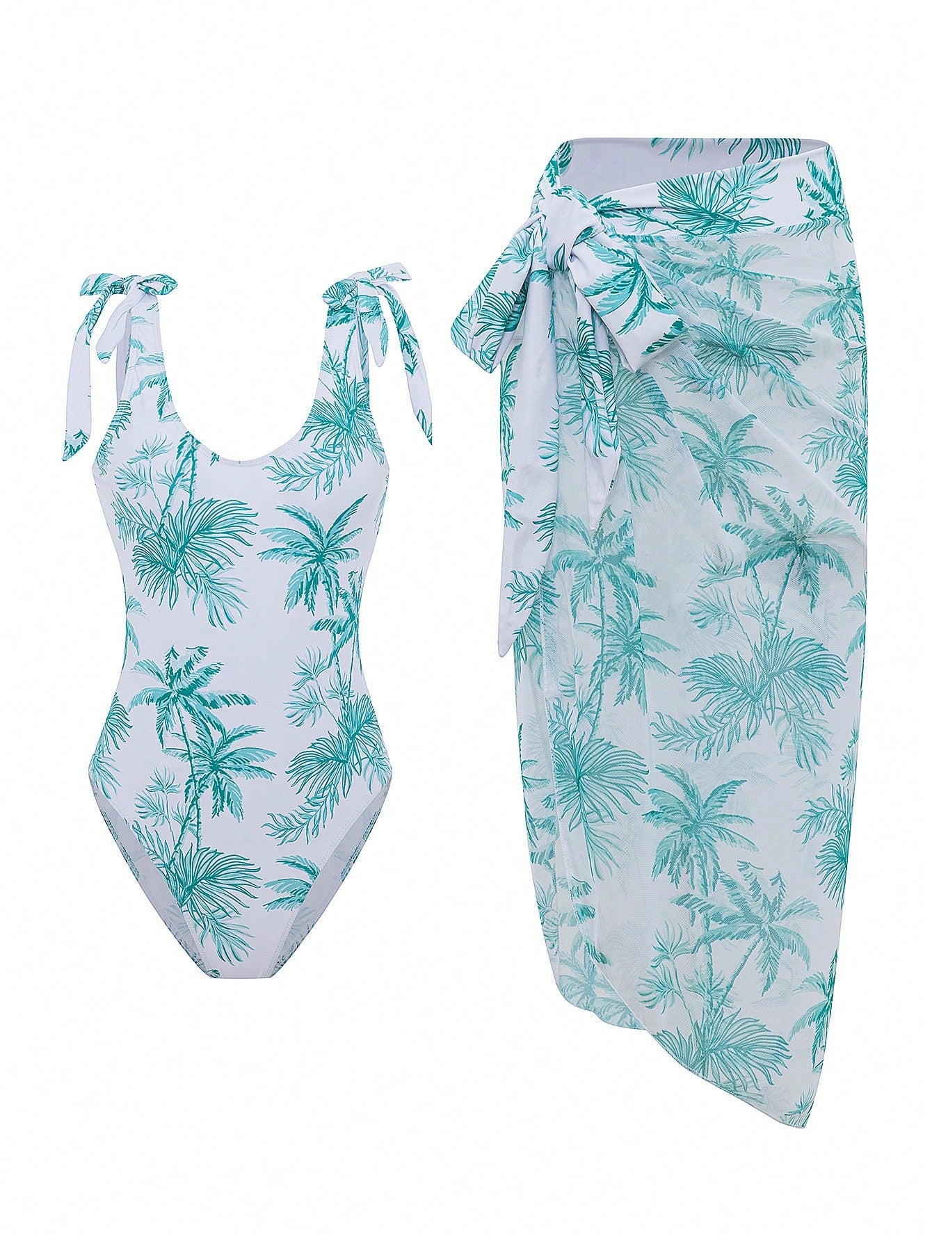 Women's Coconut Tree Print One Piece Swimsuit Set