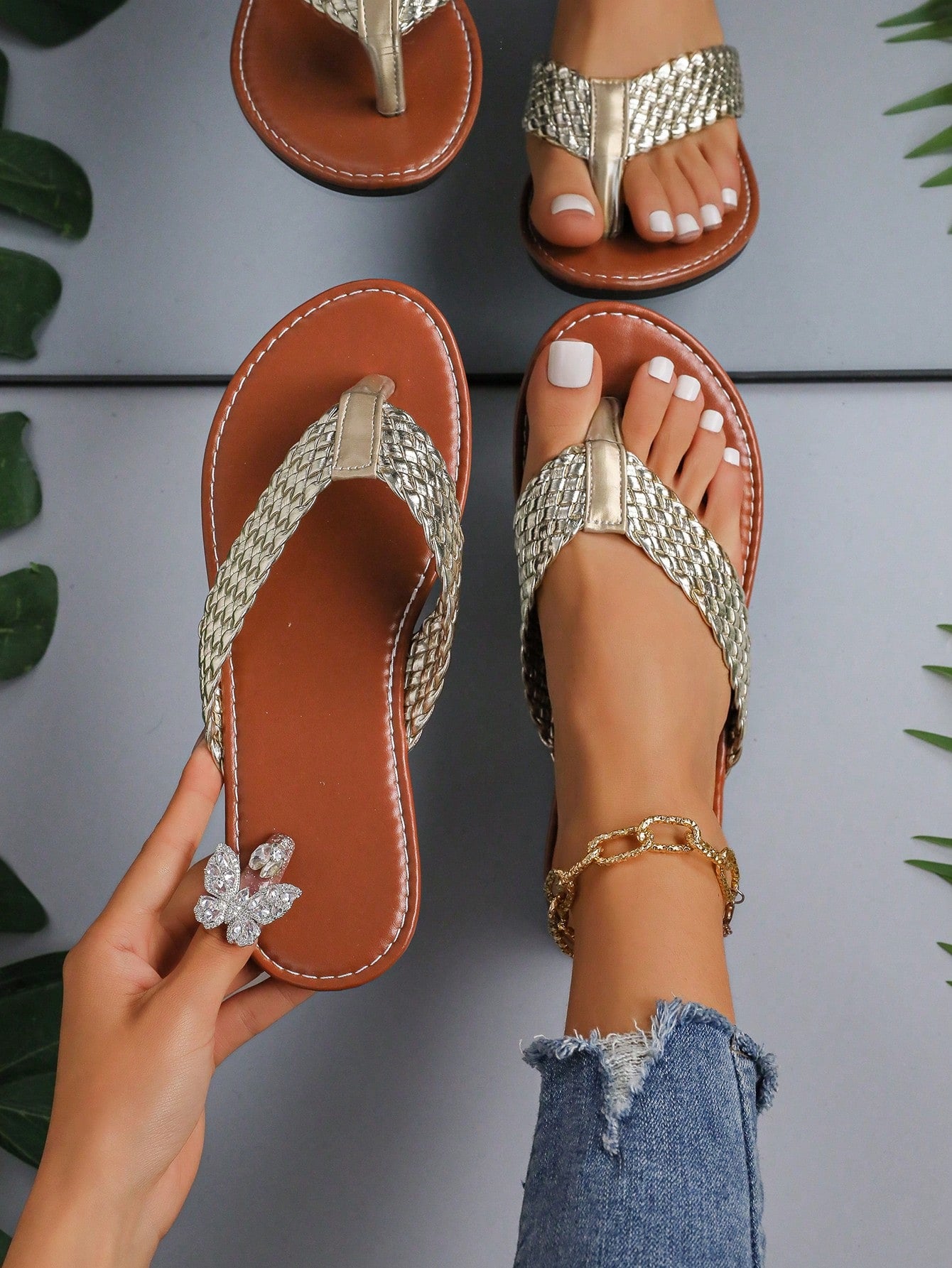 New Arrival Summer Vintage Woven Flat Slipper, Comfortable Casual House Slipper, Outdoor Anti-Slip Beach Flip Flops For Women