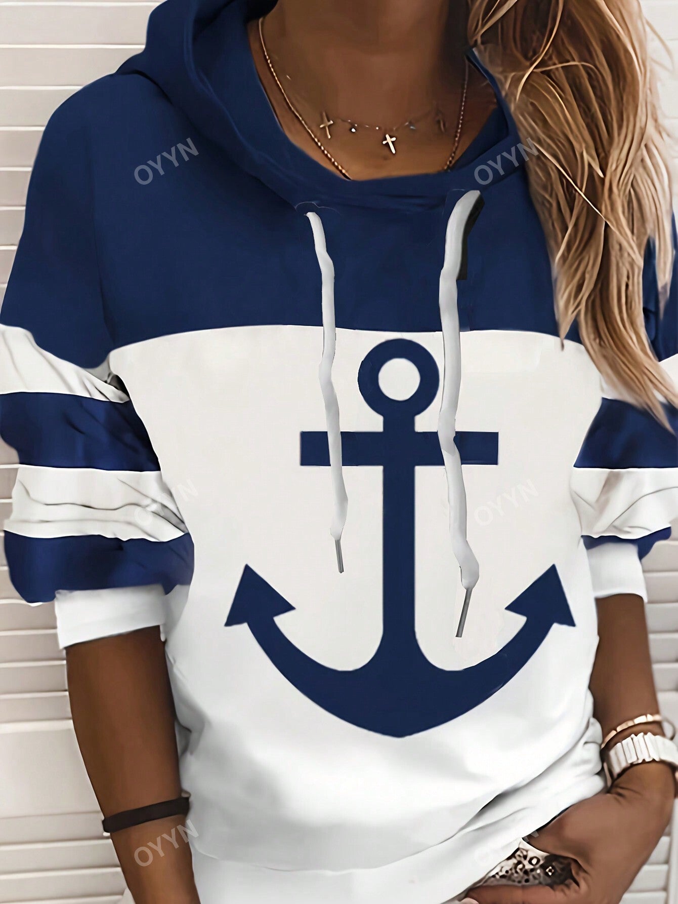 Anchor Print Colorblock Hoodie