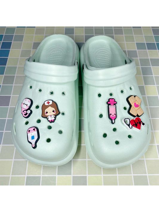 2024 New Fashion Plus Size Women Shoes With Holes In Doctor Cartoon Design, Detachable Flowers, Casual Beach Slippers, And Women Style Wholesale At Special Price