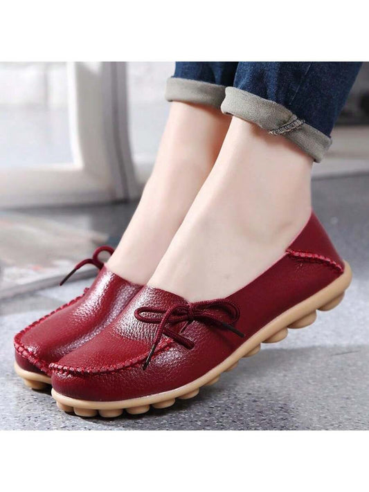 Women Solid Color Flat Casual Shoes, Fashionable Round Toe Slip-On Loafers With Soft Sole, Casual Walking Non-Slip Shoes