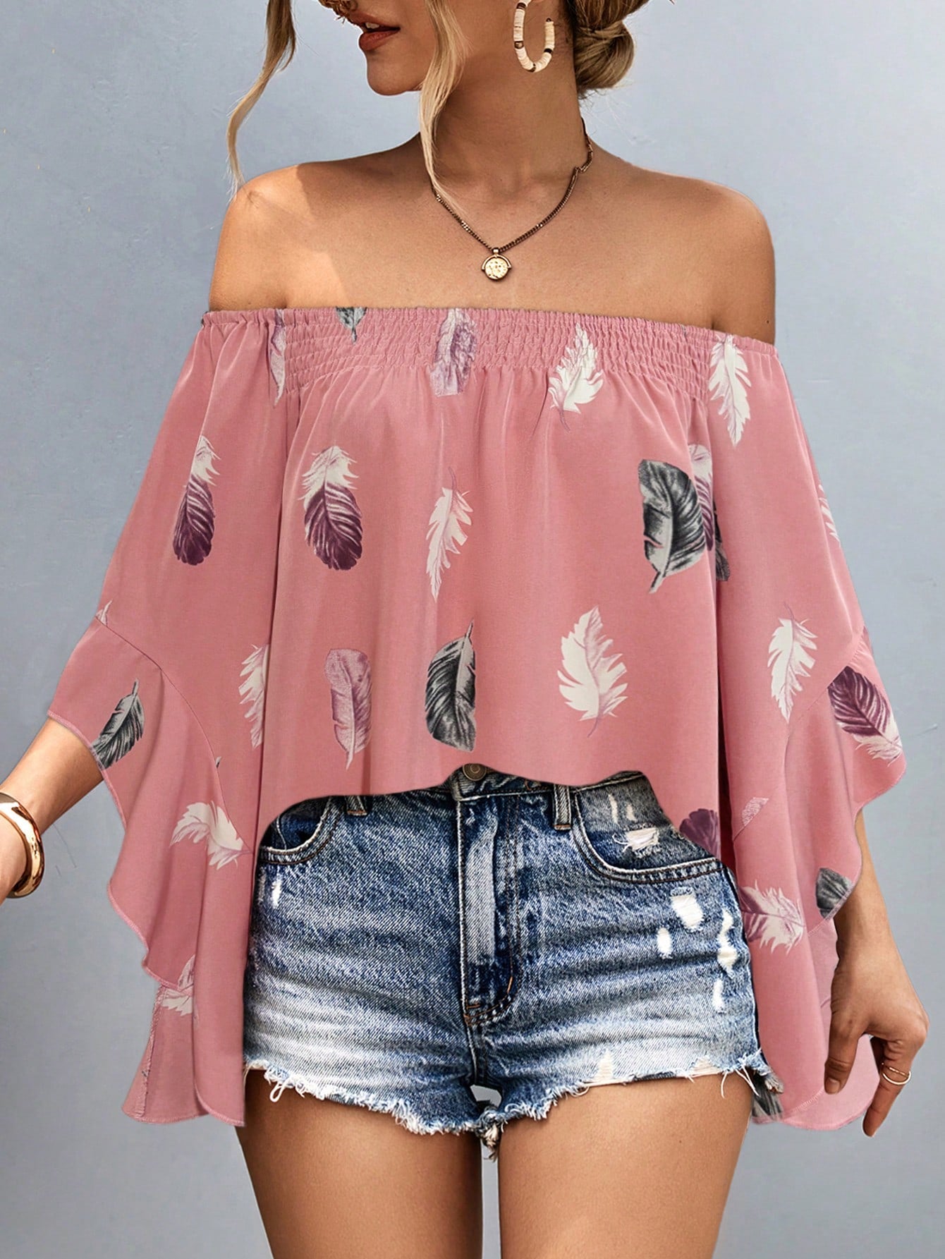 Women's Casual Off-Shoulder Shirt With Random Print