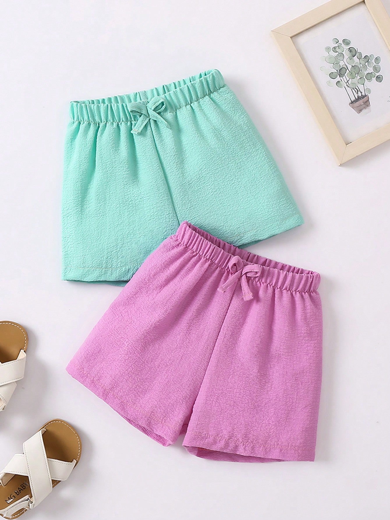 Young Girl 2pcs Bow Front Shorts