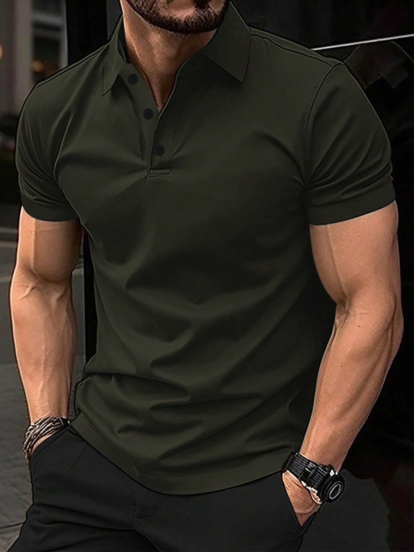 Men's Solid Color Short Sleeve Polo Shirt