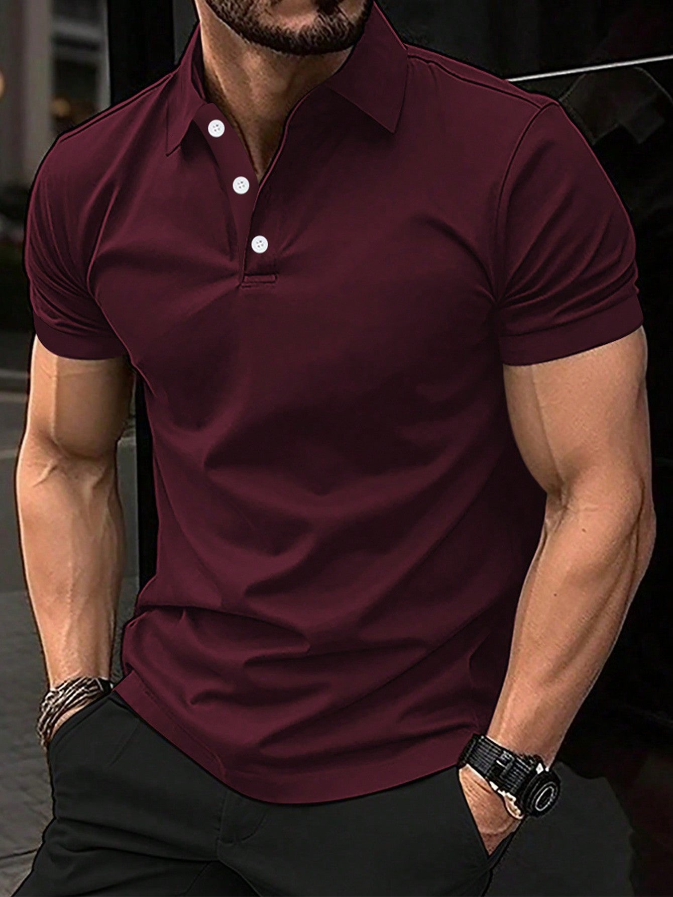 Men's Solid Color Short Sleeve Polo Shirt