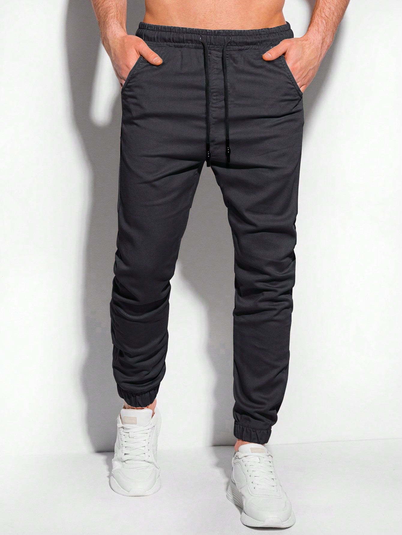 Men Drawstring Waist Slant Pocket Pants