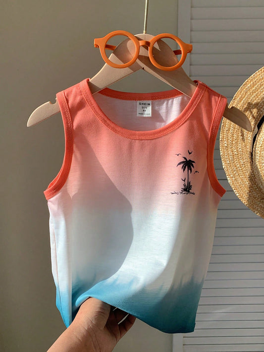 Young Boy Casual, Comfortable, Simple, Soft And Comfortable Tank Top Suitable For Daily, School, Travel, Sports And Vacation In Spring And Summer