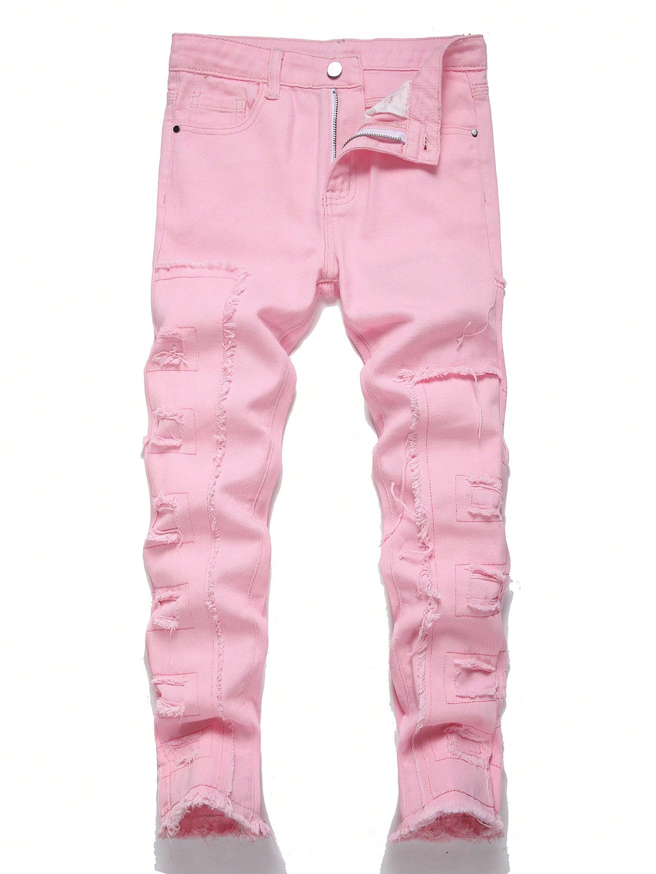 Teen Boy Fashionable Pink Frayed Denim Jeans