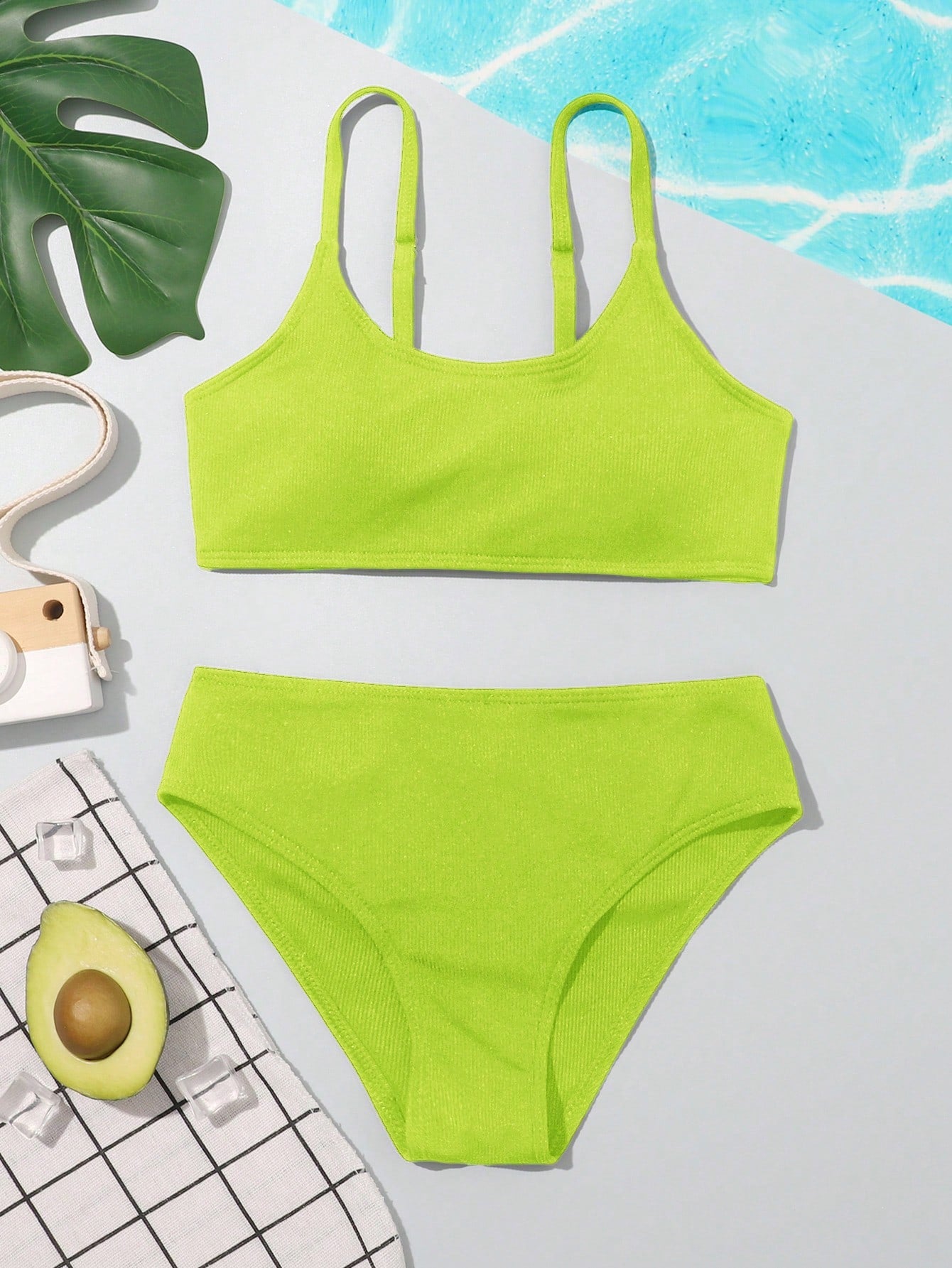 Tween Girl Solid Bikini Set Summer Beach