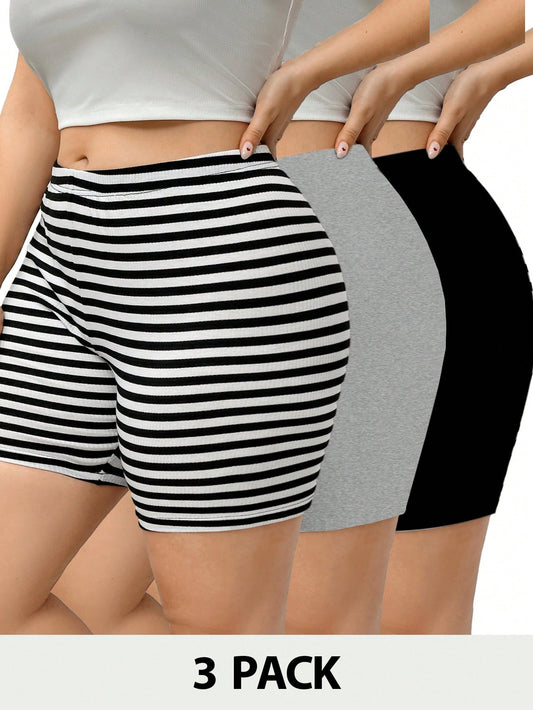 Plus Size Women's Summer New Fashion Casual Comfortable Tight Cycling Shorts  3pcs