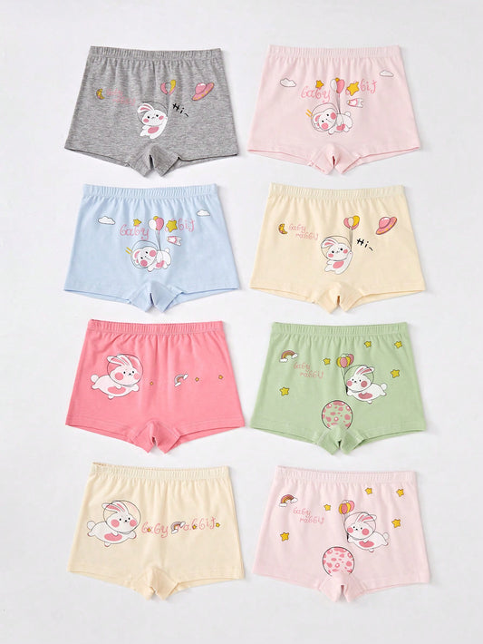 8pcs/Set Young Girls' Cute Bunny Printed Triangle Panties