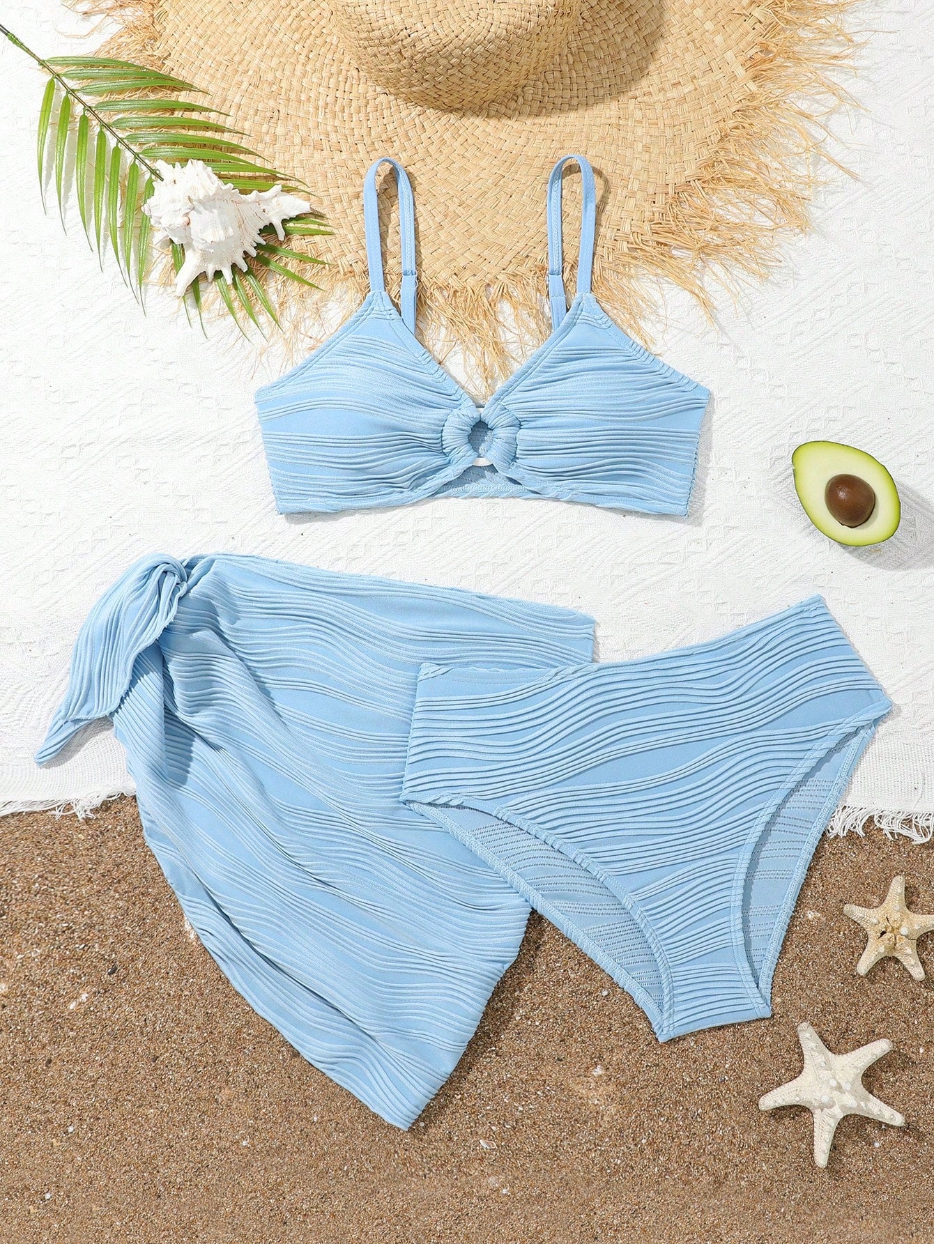 Teen Girl Solid Color Three-Piece Bikini Set Summer Beach