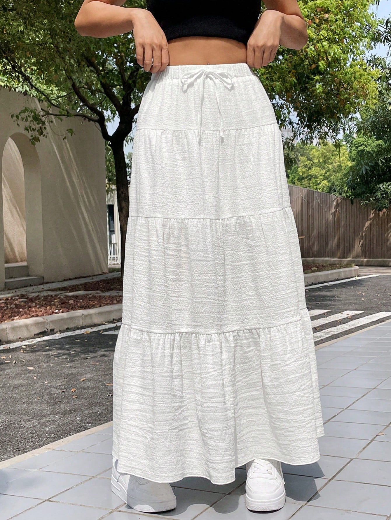 White Woven Women Vacation Matching Skirt