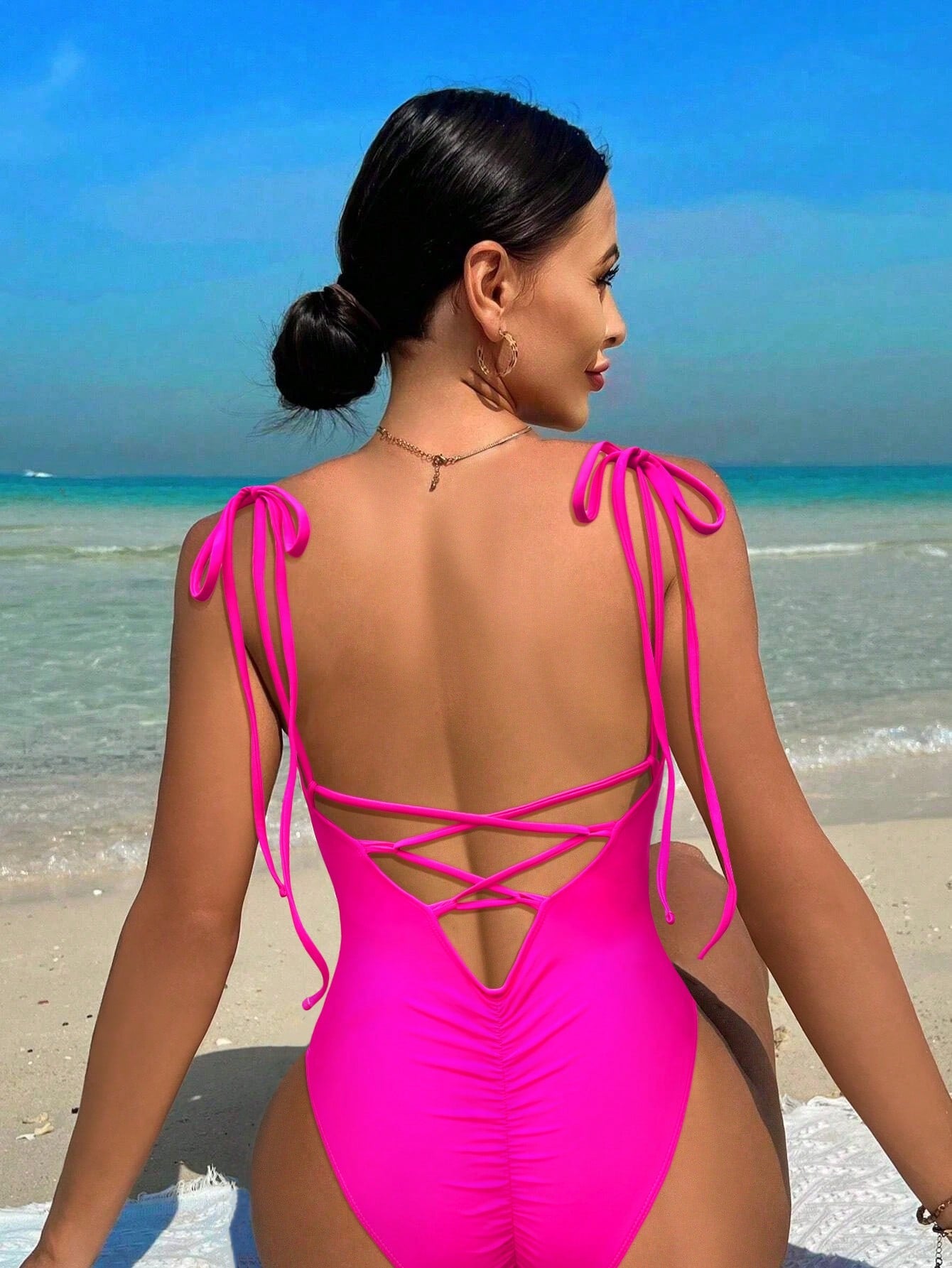 Swim Summer Beach Ladies' Solid Color One-Piece Swimsuit With Shoulder Straps Music Festival