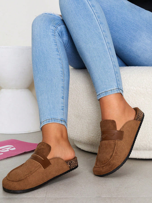 Styleloop Woman Shoes Fashion Minimalist Round Toe Mule Outdoor Brown Sued Flats For Summer Vacation Shoes Summer Sale  Boho Feels Vintage Cottagecore Frenchy Shoes