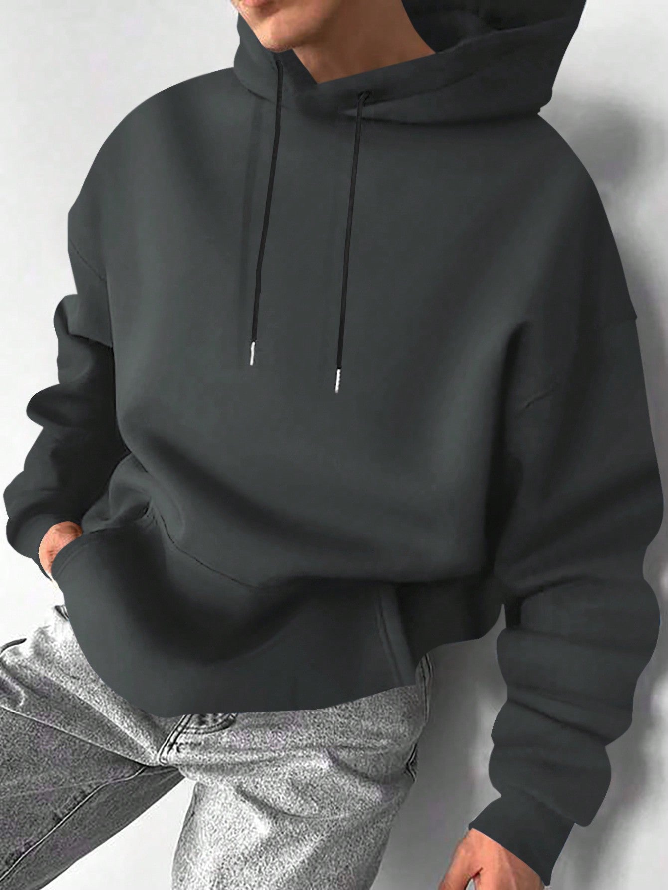 Men's Solid Color Drop-Shoulder Long Sleeve Casual Hoodie