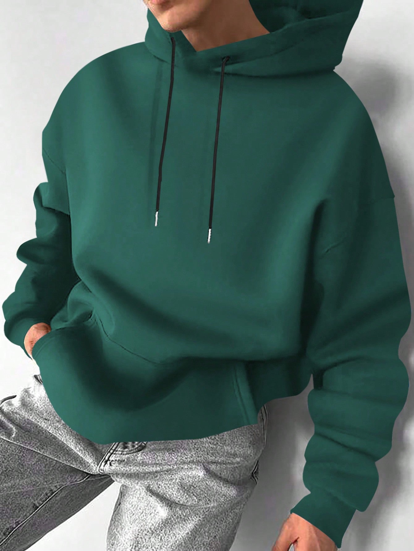 Men's Solid Color Drop-Shoulder Long Sleeve Casual Hoodie