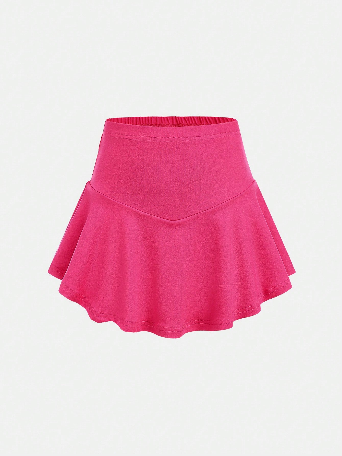 Tween Girls' Summer Casual And Comfortable Knitted Solid Color Skort With Flared Ruffles