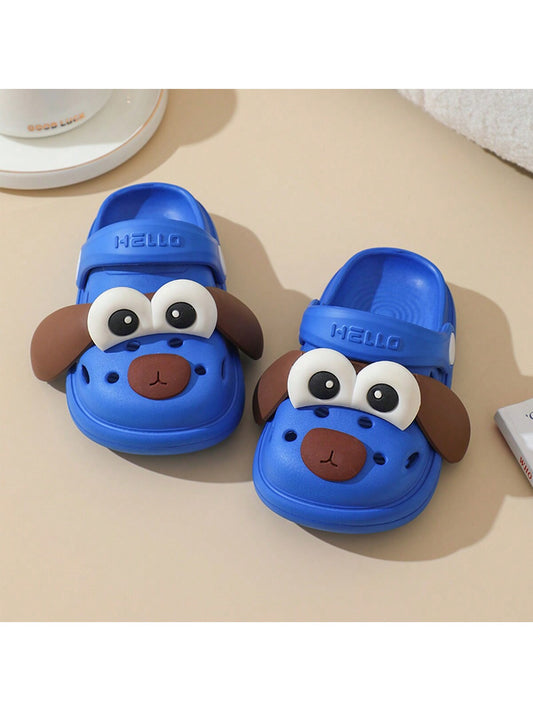 Children's Cute Cartoon Dog Designed Hollow Shoes With Anti-Slip Sole, Breathable, Thick Bottom For Summer And Indoor & Outdoor Beach Activities