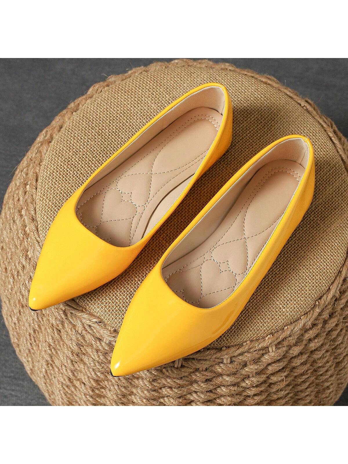 Women's Pointed Toe Fashion Low-Heeled Shoes, Outdoor Leisure Play, Autumn, Champagne, Red, Yellow And Black, Comfortable And Versatile