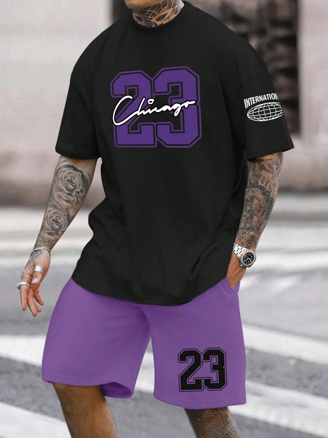 Men's Letter And Number Printed T-Shirt And Shorts Set