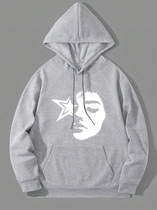 Men'S Character Printed Drawstring Hooded Fleece Sweatshirt