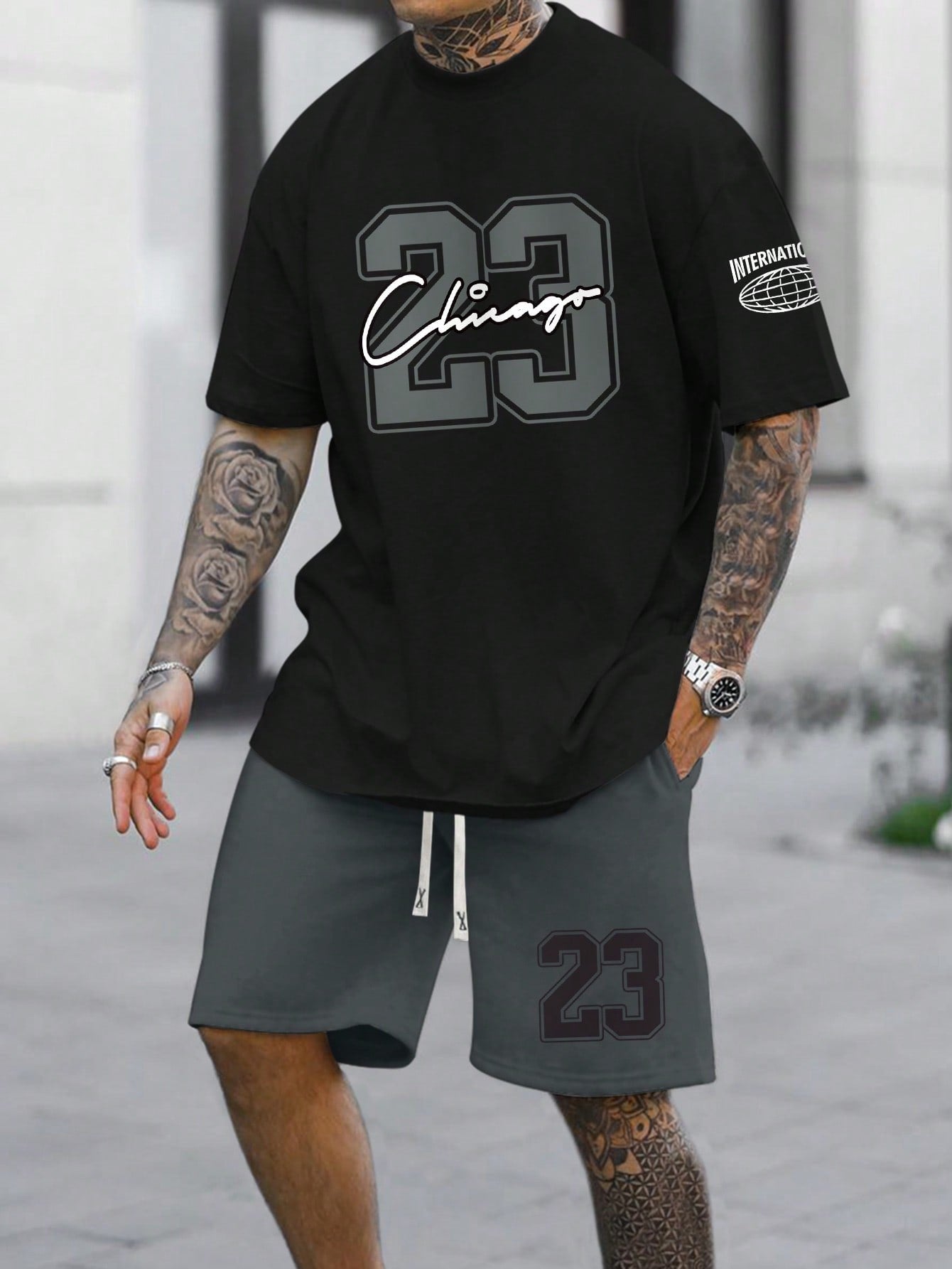 Men's Letter And Number Printed T-Shirt And Shorts Set