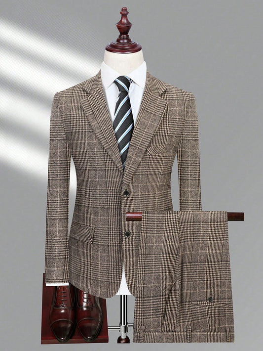 Men's Plaid Suit Collar Suit