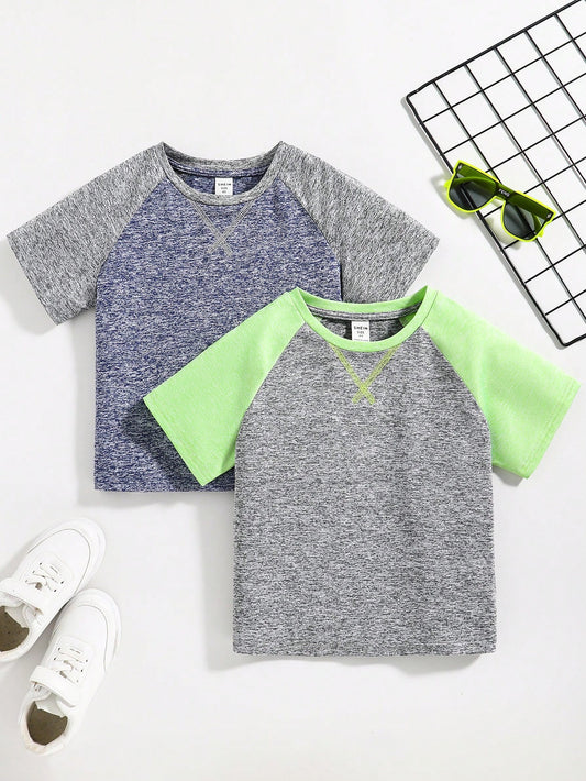 Young Boy Casual Color Block Round Neck Sports Top